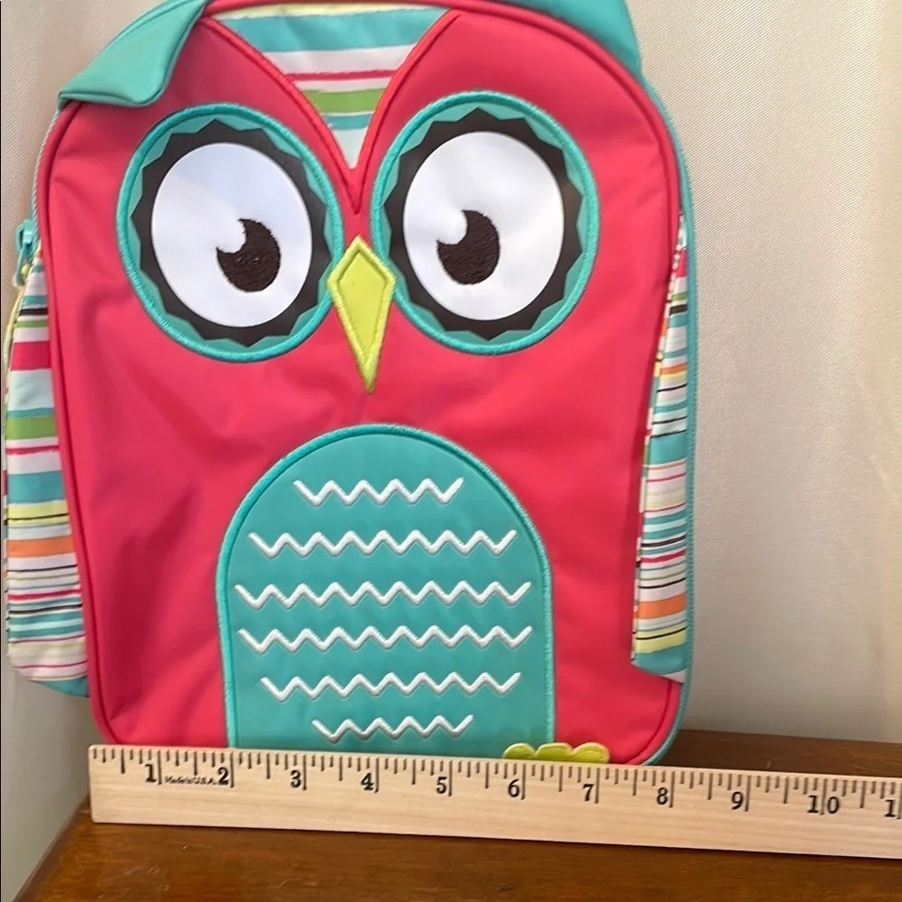 Thirty-one Pink and Green Owl Lunch Bag with Cartoon Eyes